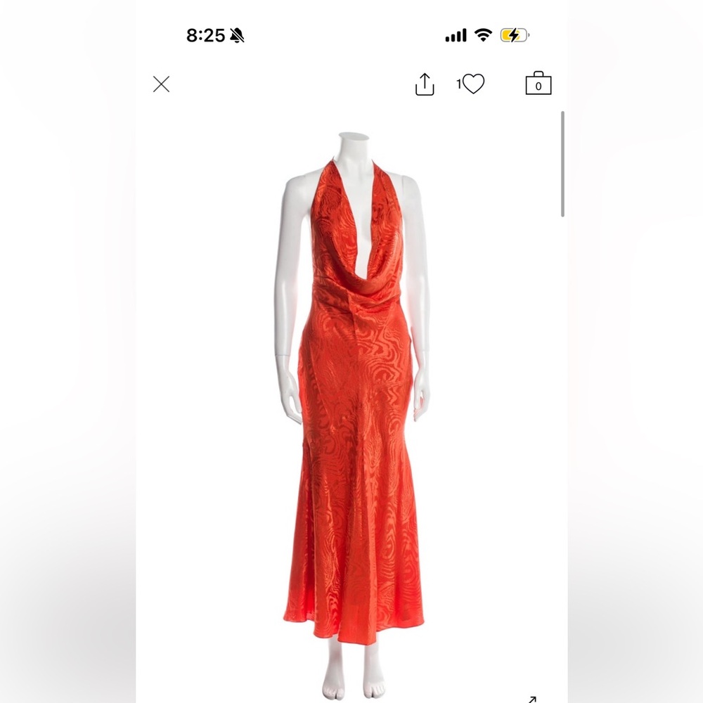 Ronny kobo halter open back shiny orange dress
